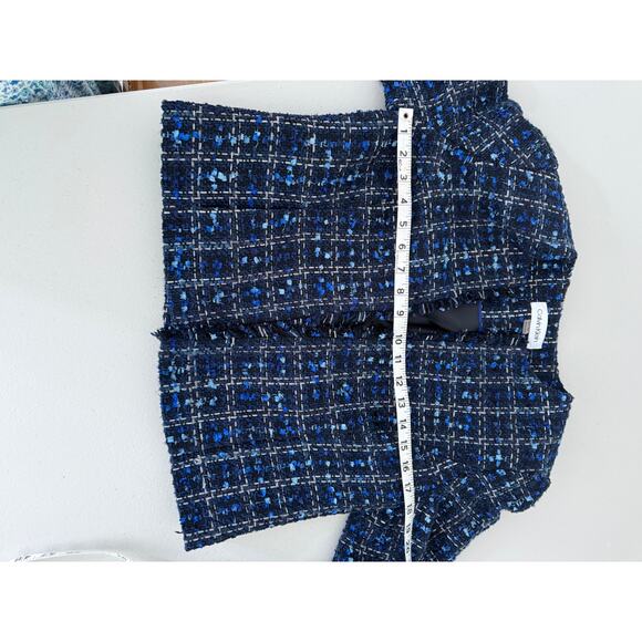 Calvin Klein Women's Careerwear Frayed Blue Tweed Open Jacket Blazer 10P - Picture 7 of 8